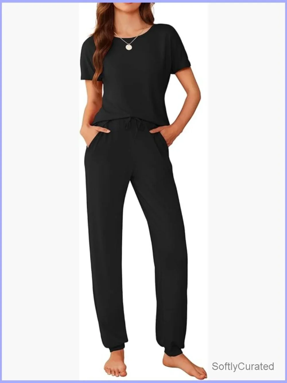 Women's Pajama Set Short Sleeve Jogger Lounge Set 2 Piece with Pockets